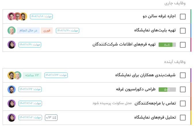 لیست وظایف در پروژه